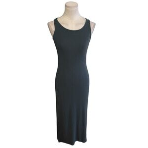 QUINCE Tencel Ribbed Sleeveless Midi Dress Green Stretchy Fitted Size S Soft